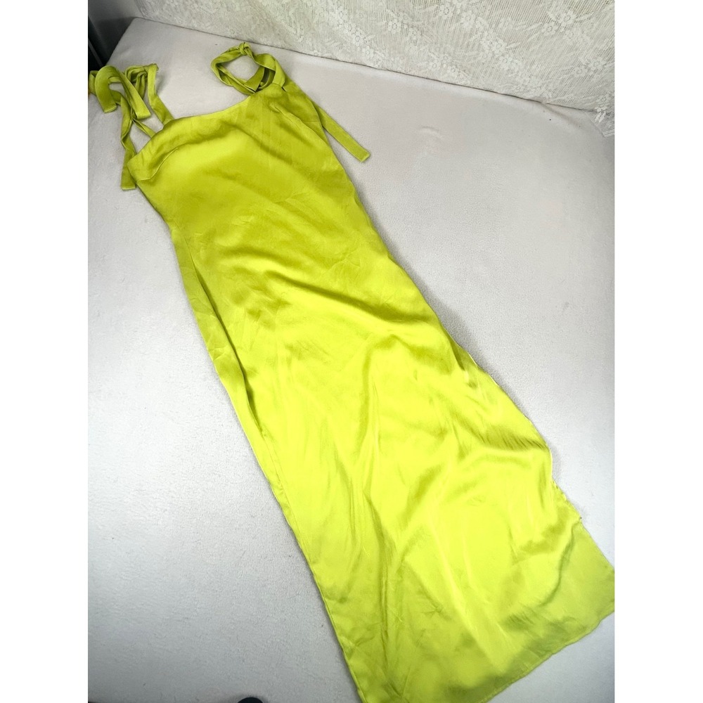 Big Waterblue Sky Maxi Dress Womens Small Lime Green Satin Tie Shoulder Summer